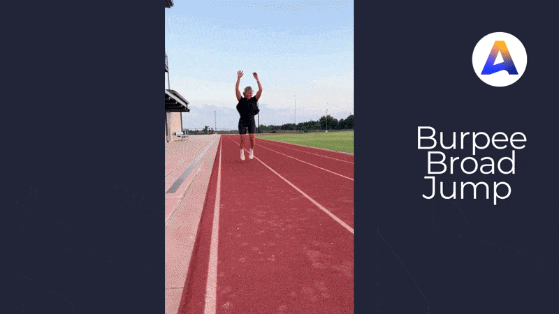Burpee-broad-jump Athletica coach demonstrating correct burpee broad jump
