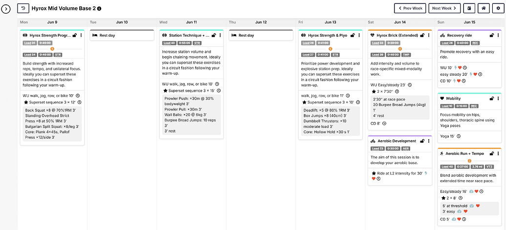 Selecting a HYROX race goal in Athletica's plan setup